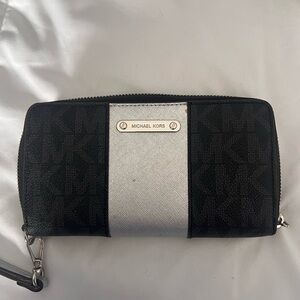 Michael Kors Black Monogram Zip Around Wallet Wristlet